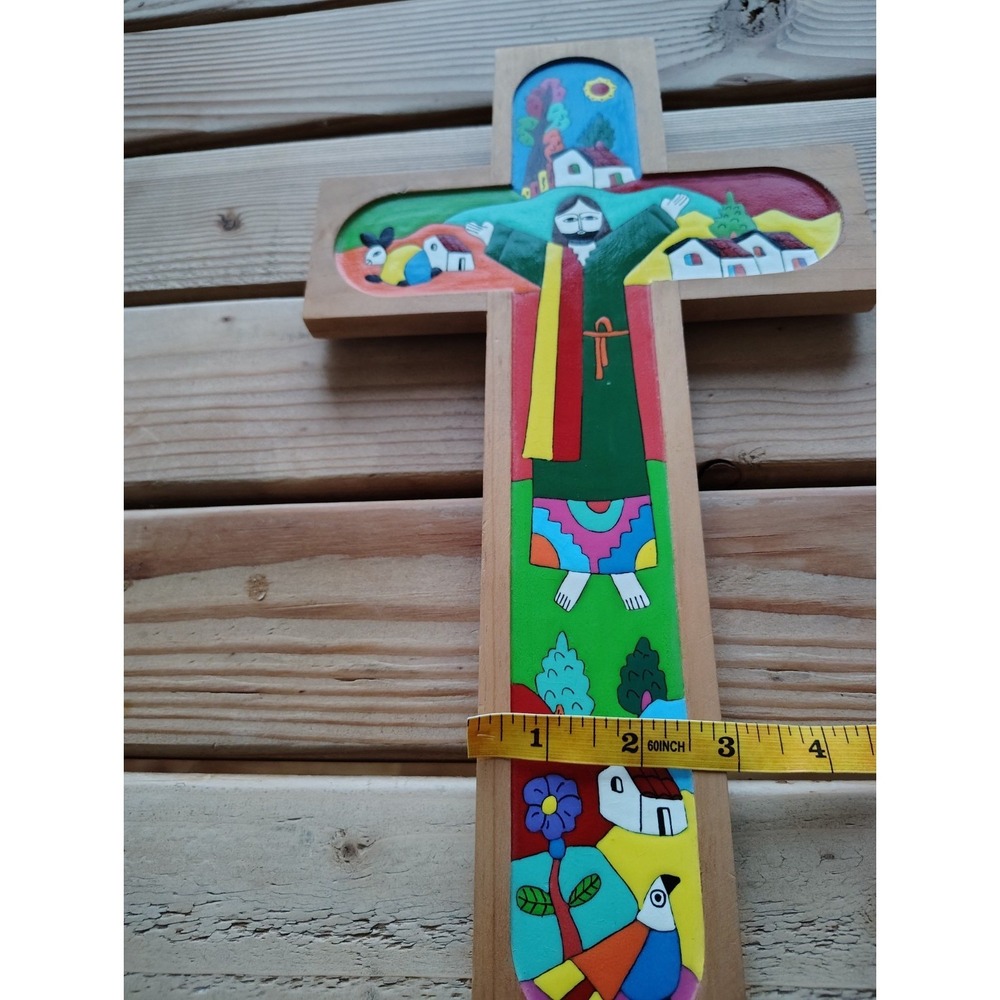 El Salvador Vintage Folk Art Jesus on Cross Hand Painted Wood Religious &Other‎ - Picture 5 of 16